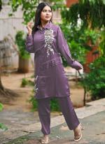 Sattin Purple Casual Wear Stylish Readymade Cord Set